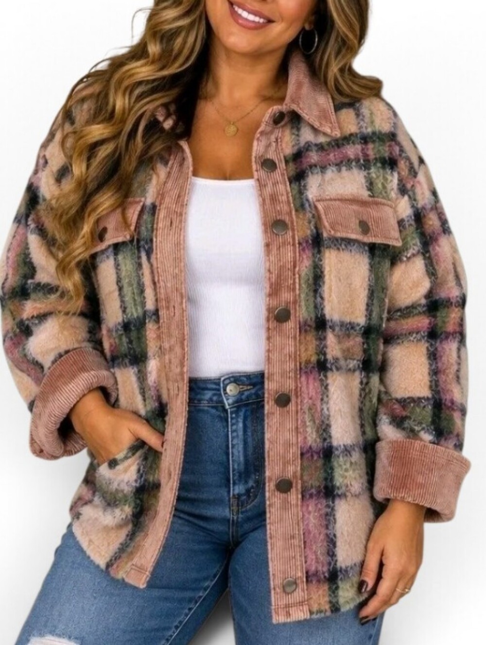 POL Plaid Teddy Shacket